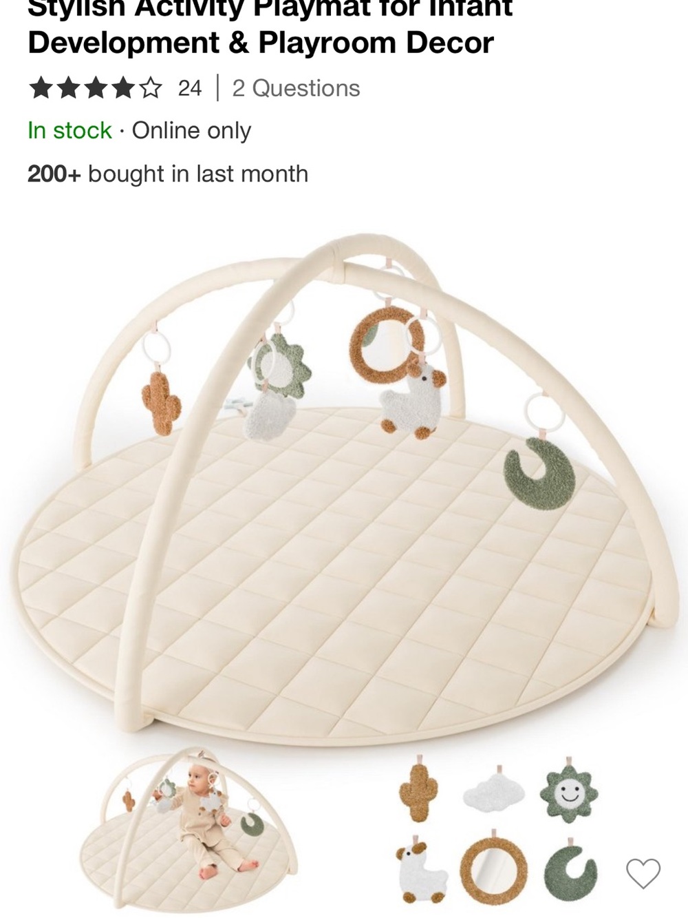 Target Cream Quilted Baby Playmat with Neutral Plush Hanging Toys